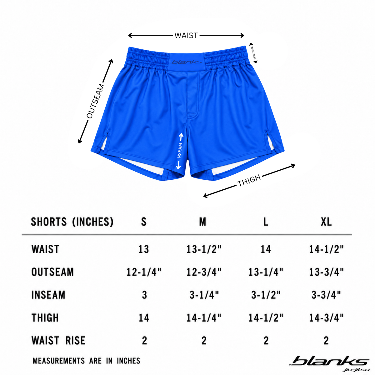 Shorts measurement guide for Blue BJJ Kit