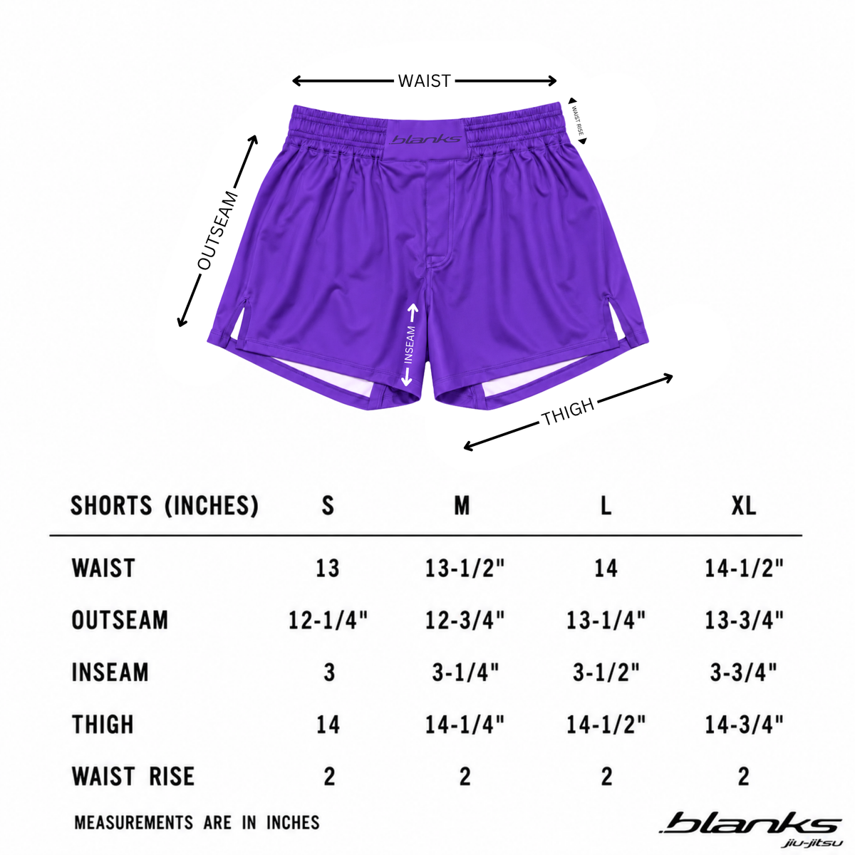 Shorts measurement guide for Purple BJJ Kit