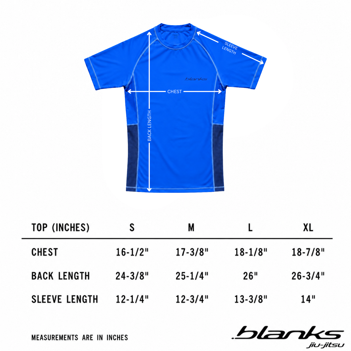 Measurement guide for Blue BJJ Rashguard
