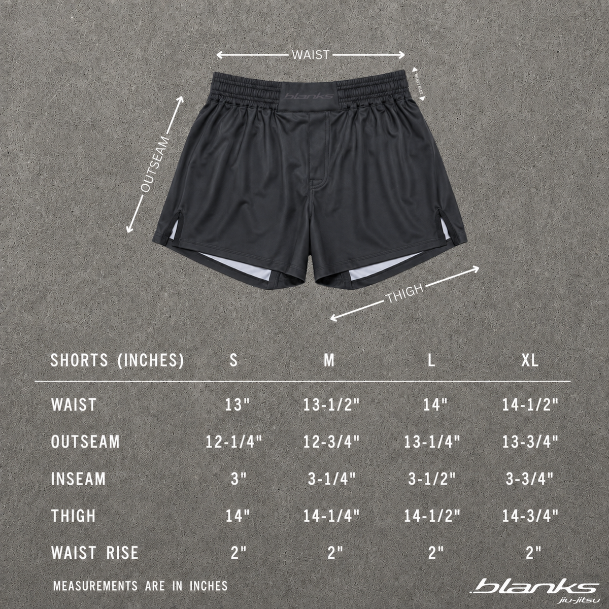 Shorts measurement guide for Black BJJ Kit